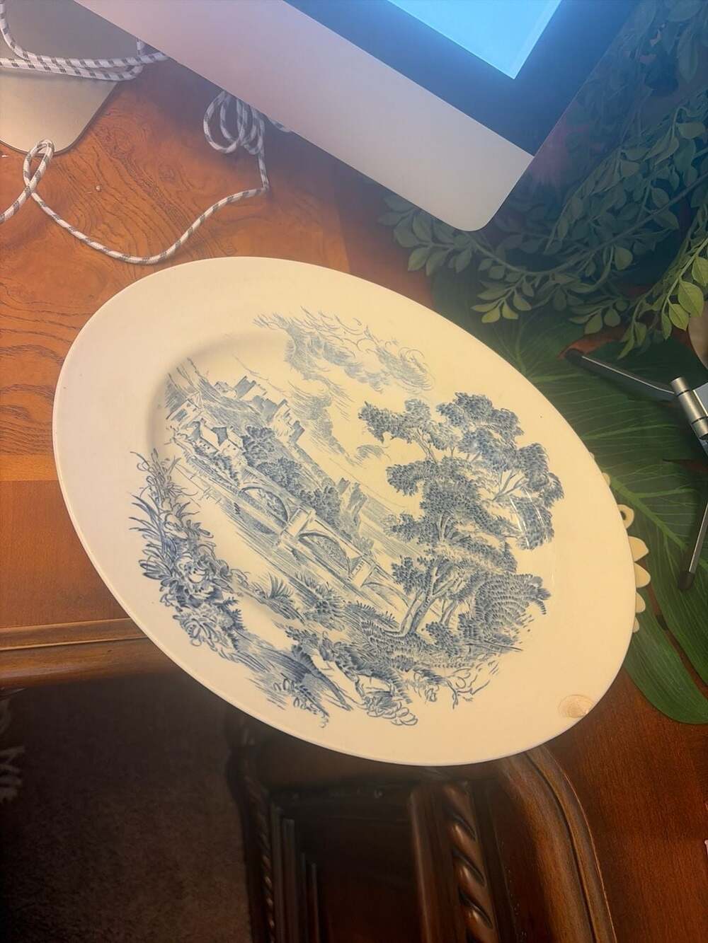 Vintage Enoch Wedgwood Countryside Blue and White Oval Serving Platter